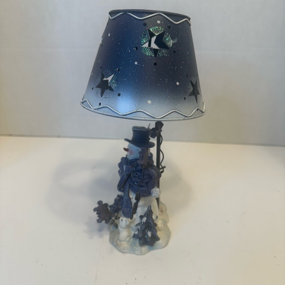 Snowman Let It Snow Jar Candle Holder Topper Blue Star Metal Shade Winter Decor - Picture 4 of 12
